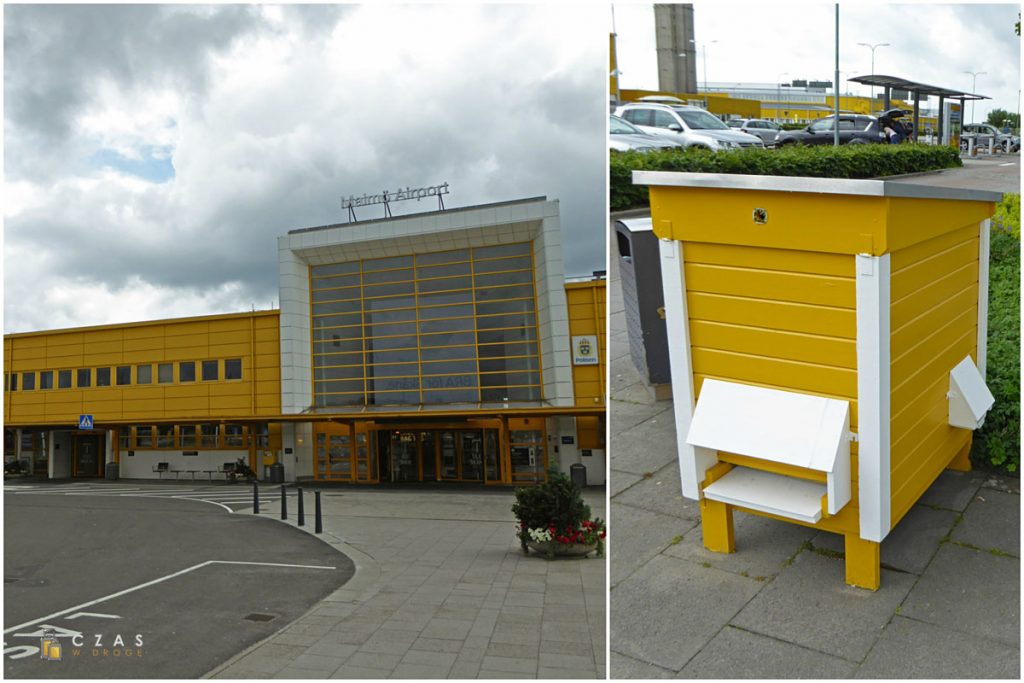 Charakterystyczny żółty terminal lotniska Malmö Sturup i... stojący przed nim lotniskowy ul ;)