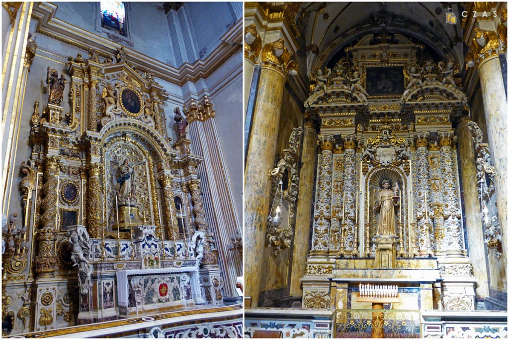 Bogato zdobione ołtarze w kaplicach bocznych katedry